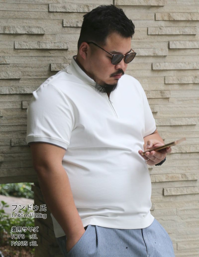 大きいサイズ メンズ】QZILLA ZIP POLO ハーフジップ ライン 鯨